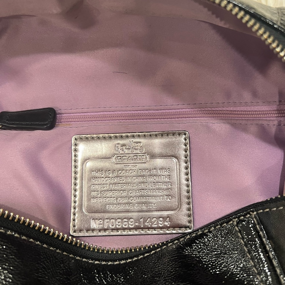 Coach black logo shoulder bag with patent leather straps. - Picture 2 of 4